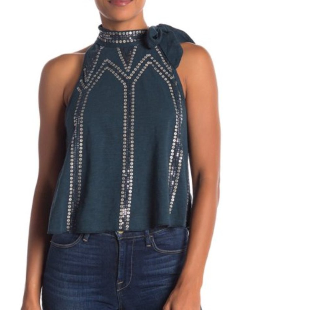Free People Glitter City - tie mock neck tank top
